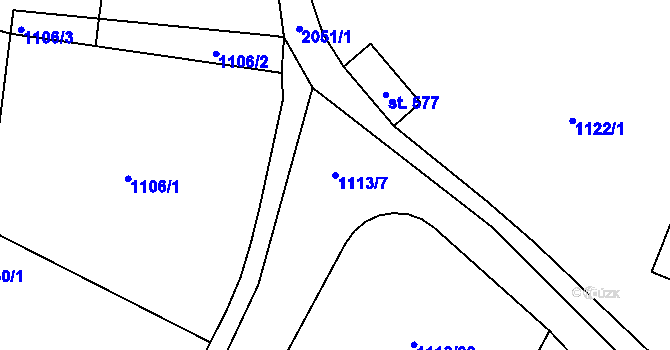 Parcela st. 1113/7 v KÚ Blatná, Katastrální mapa
