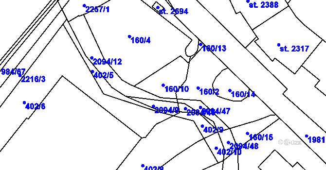 Parcela st. 160/10 v KÚ Blatná, Katastrální mapa