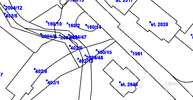 Parcela st. 160/15 v KÚ Blatná, Katastrální mapa
