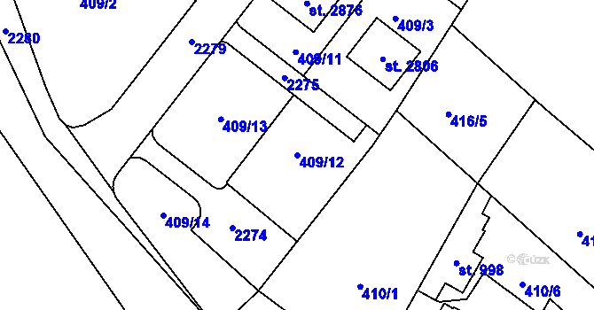 Parcela st. 409/12 v KÚ Blatná, Katastrální mapa
