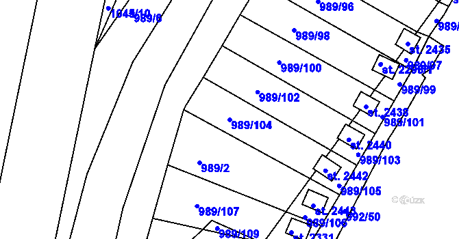 Parcela st. 989/104 v KÚ Blatná, Katastrální mapa