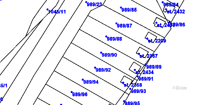 Parcela st. 989/90 v KÚ Blatná, Katastrální mapa