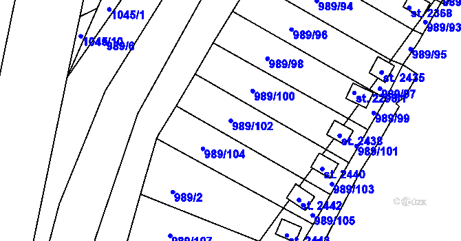 Parcela st. 989/102 v KÚ Blatná, Katastrální mapa