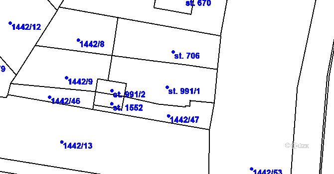 Parcela st. 991/1 v KÚ Blatná, Katastrální mapa