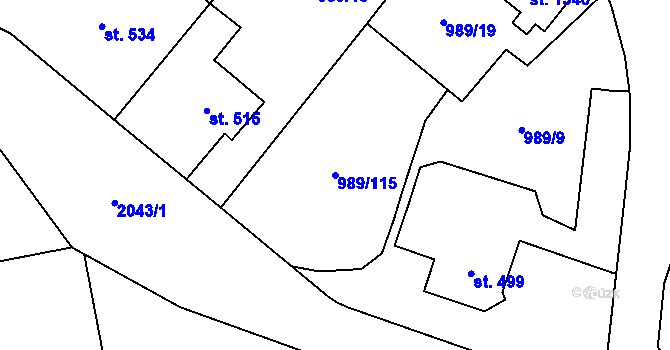 Parcela st. 989/115 v KÚ Blatná, Katastrální mapa