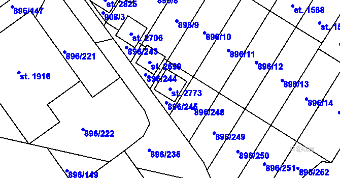 Parcela st. 2773 v KÚ Blatná, Katastrální mapa