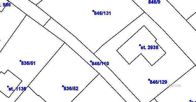 Parcela st. 846/135 v KÚ Blatná, Katastrální mapa
