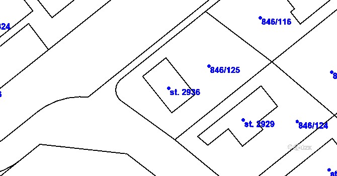 Parcela st. 2936 v KÚ Blatná, Katastrální mapa