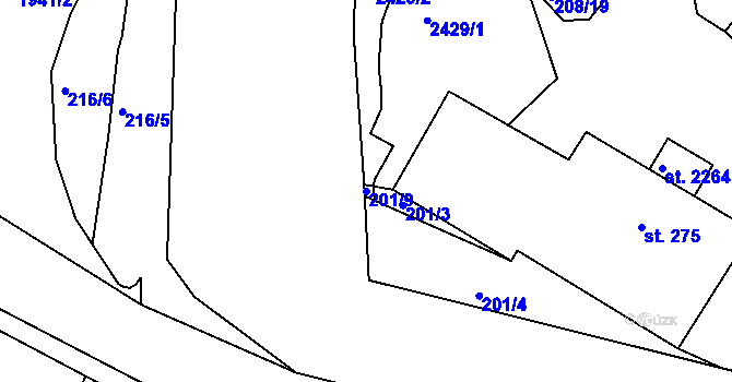 Parcela st. 201/9 v KÚ Blatná, Katastrální mapa