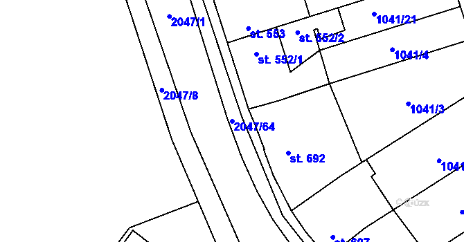 Parcela st. 2047/64 v KÚ Blatná, Katastrální mapa