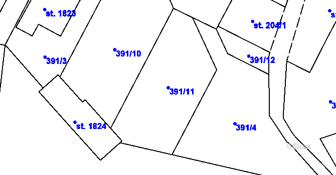 Parcela st. 391/11 v KÚ Blatná, Katastrální mapa