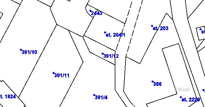 Parcela st. 391/12 v KÚ Blatná, Katastrální mapa