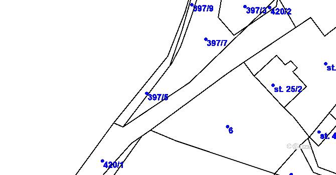 Parcela st. 397/8 v KÚ Blatnice u Nýřan, Katastrální mapa