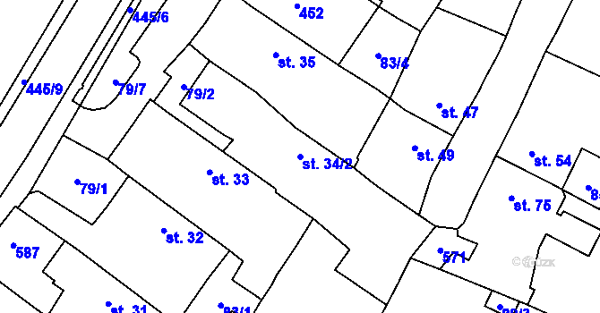 Parcela st. 34/2 v KÚ Blatnice u Nýřan, Katastrální mapa