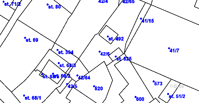Parcela st. 42/6 v KÚ Blatnice u Nýřan, Katastrální mapa
