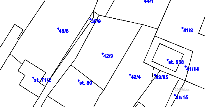 Parcela st. 42/9 v KÚ Blatnice u Nýřan, Katastrální mapa