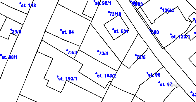 Parcela st. 73/4 v KÚ Blatnice u Nýřan, Katastrální mapa