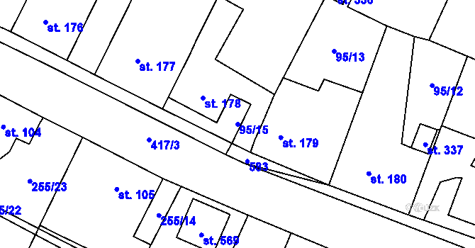 Parcela st. 95/15 v KÚ Blatnice u Nýřan, Katastrální mapa