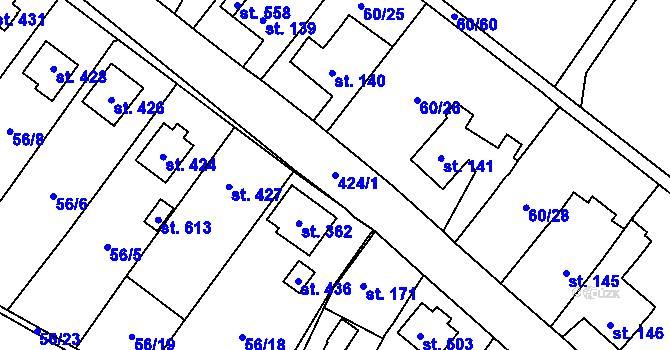 Parcela st. 424/1 v KÚ Blatnice u Nýřan, Katastrální mapa