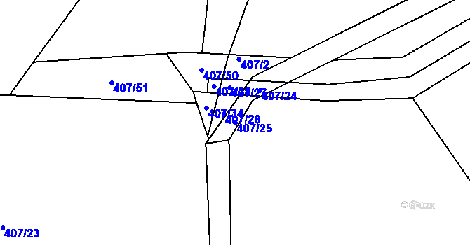 Parcela st. 407/25 v KÚ Blatnice u Nýřan, Katastrální mapa
