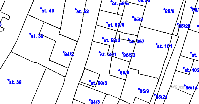 Parcela st. 58/1 v KÚ Blatnice u Nýřan, Katastrální mapa