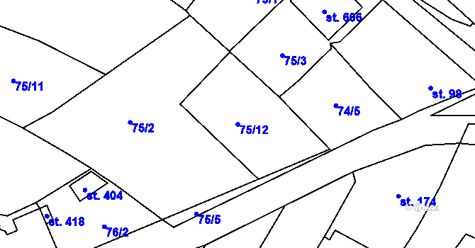 Parcela st. 75/12 v KÚ Blatnice u Nýřan, Katastrální mapa