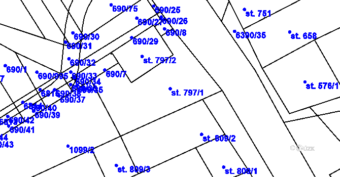 Parcela st. 797/1 v KÚ Blatnice pod Svatým Antonínkem, Katastrální mapa