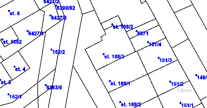 Parcela st. 188/3 v KÚ Blatnice pod Svatým Antonínkem, Katastrální mapa