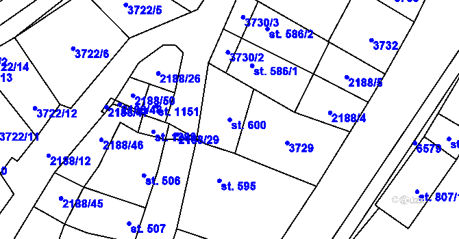 Parcela st. 600 v KÚ Blatnice pod Svatým Antonínkem, Katastrální mapa