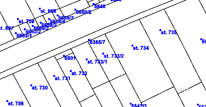 Parcela st. 733/2 v KÚ Blatnice pod Svatým Antonínkem, Katastrální mapa