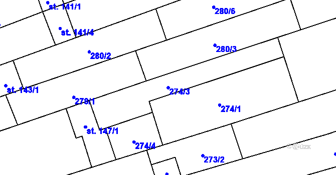 Parcela st. 274/3 v KÚ Blatnice pod Svatým Antonínkem, Katastrální mapa