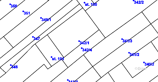 Parcela st. 342/1 v KÚ Blatnice pod Svatým Antonínkem, Katastrální mapa