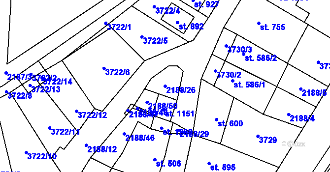 Parcela st. 2188/26 v KÚ Blatnice pod Svatým Antonínkem, Katastrální mapa