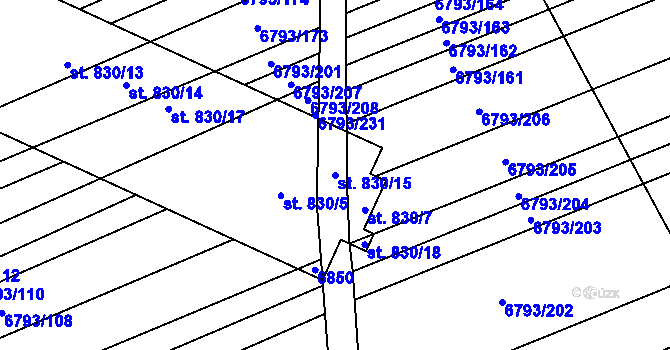 Parcela st. 830/15 v KÚ Blatnice pod Svatým Antonínkem, Katastrální mapa
