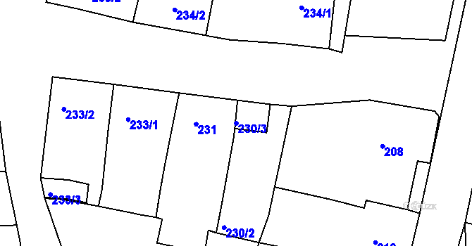 Parcela st. 230/3 v KÚ Blatnice, Katastrální mapa