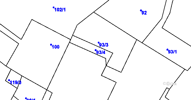 Parcela st. 93/4 v KÚ Blatnice, Katastrální mapa