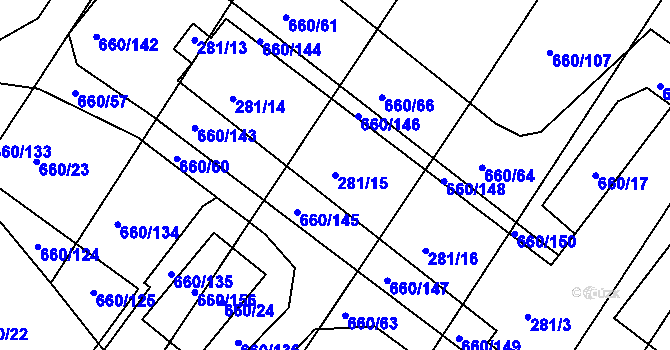 Parcela st. 281/15 v KÚ Blatnice, Katastrální mapa
