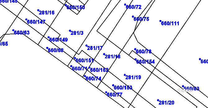 Parcela st. 281/18 v KÚ Blatnice, Katastrální mapa