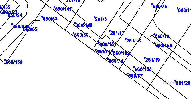 Parcela st. 660/71 v KÚ Blatnice, Katastrální mapa