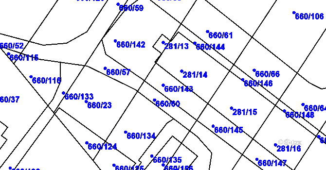 Parcela st. 660/143 v KÚ Blatnice, Katastrální mapa