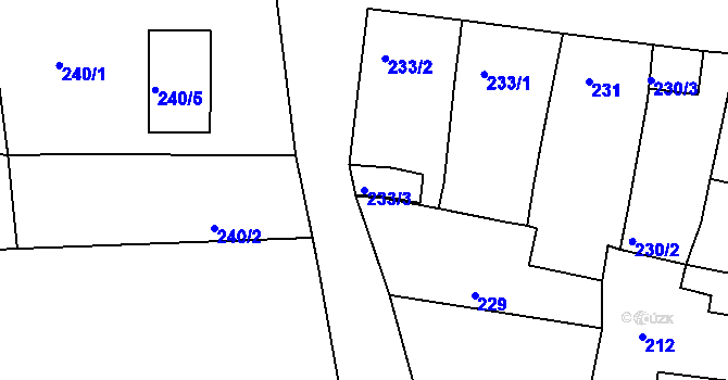 Parcela st. 233/3 v KÚ Blatnice, Katastrální mapa