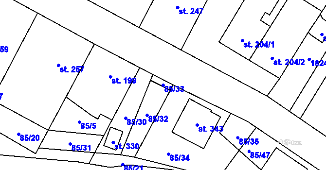 Parcela st. 85/33 v KÚ Blatnička, Katastrální mapa