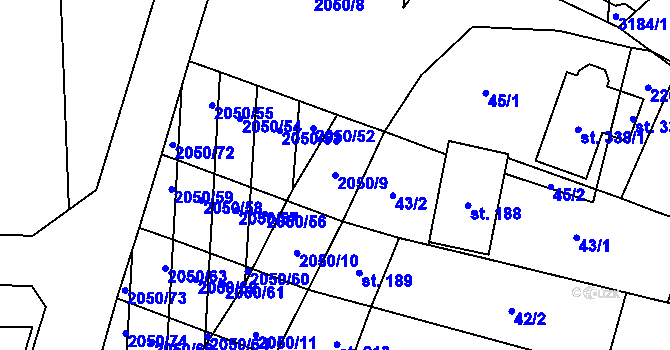 Parcela st. 2050/9 v KÚ Blatnička, Katastrální mapa