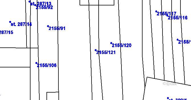 Parcela st. 2155/121 v KÚ Blatnička, Katastrální mapa
