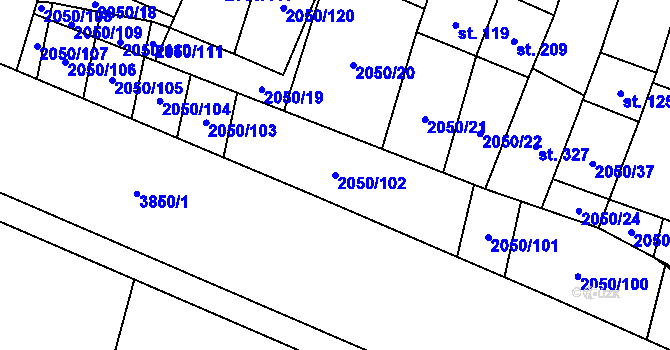 Parcela st. 2050/102 v KÚ Blatnička, Katastrální mapa