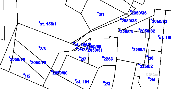 Parcela st. 2050/98 v KÚ Blatnička, Katastrální mapa