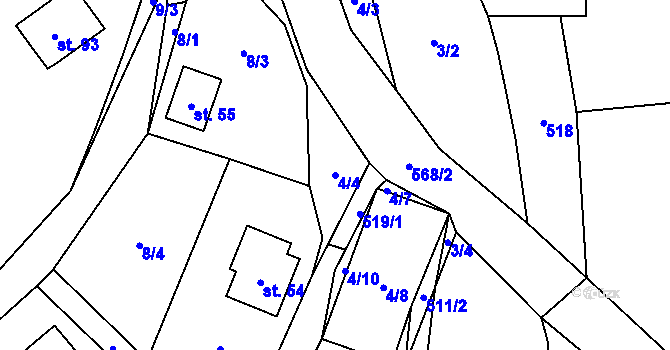 Parcela st. 4/4 v KÚ Bečov, Katastrální mapa