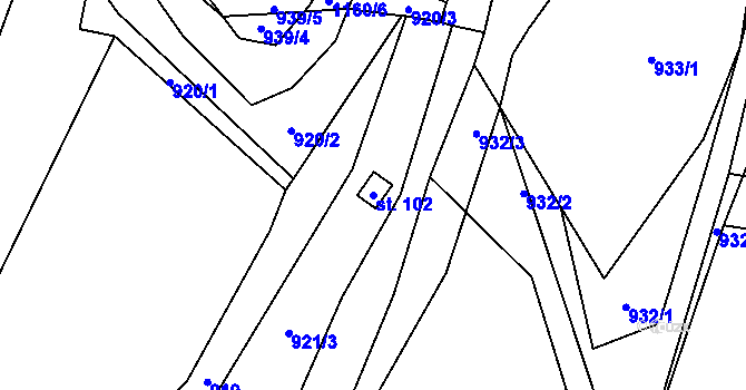 Parcela st. 102 v KÚ Blatno u Chomutova, Katastrální mapa