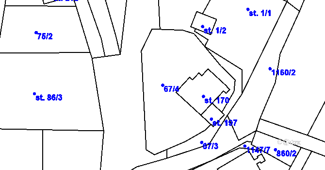 Parcela st. 67/4 v KÚ Blatno u Chomutova, Katastrální mapa
