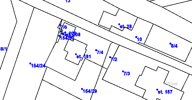 Parcela st. 7/4 v KÚ Blatno u Chomutova, Katastrální mapa